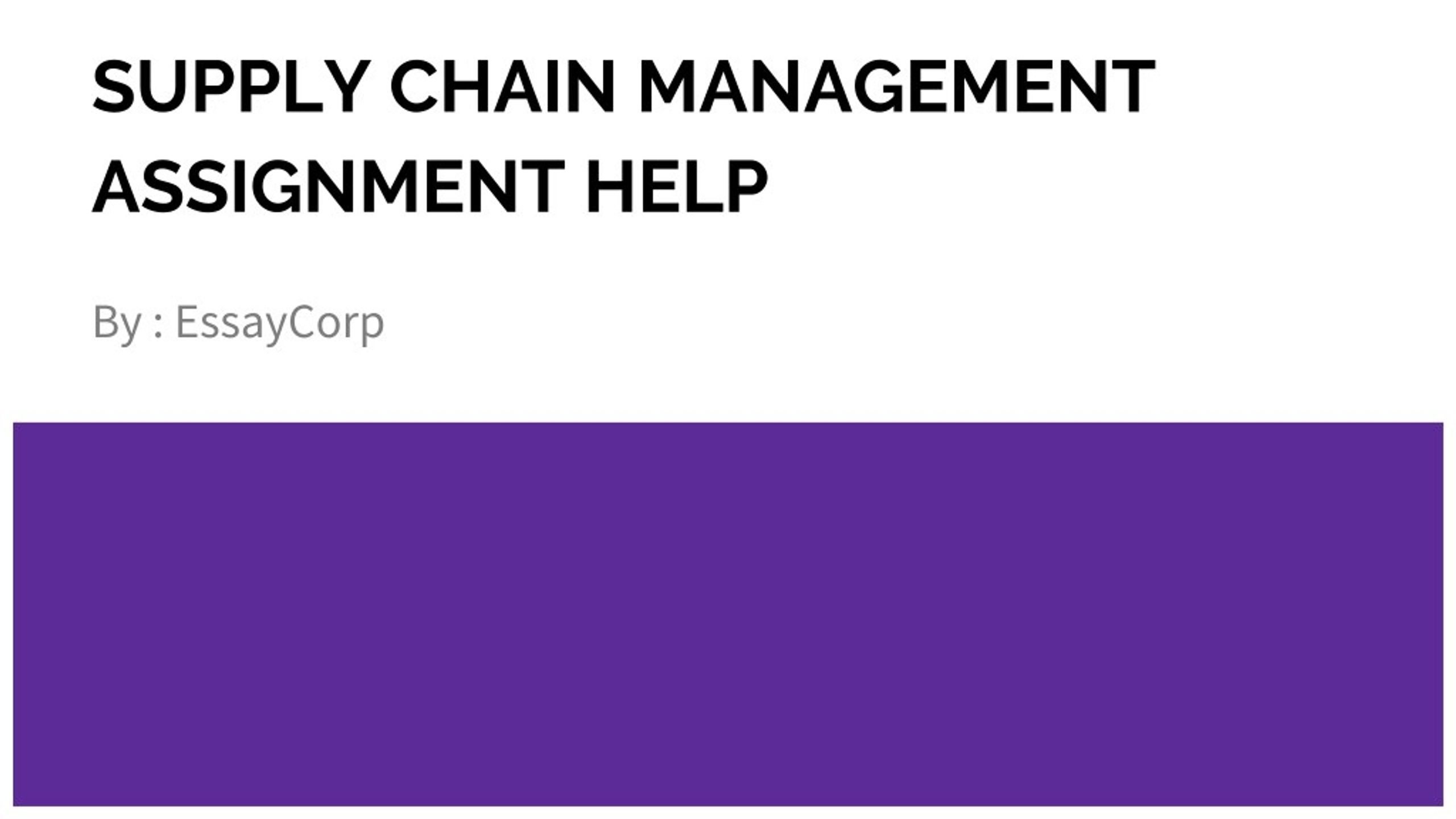 Suply Chain Assignment PPT - Supply Chain Management Assignment Help PowerPoint Presentation ...
