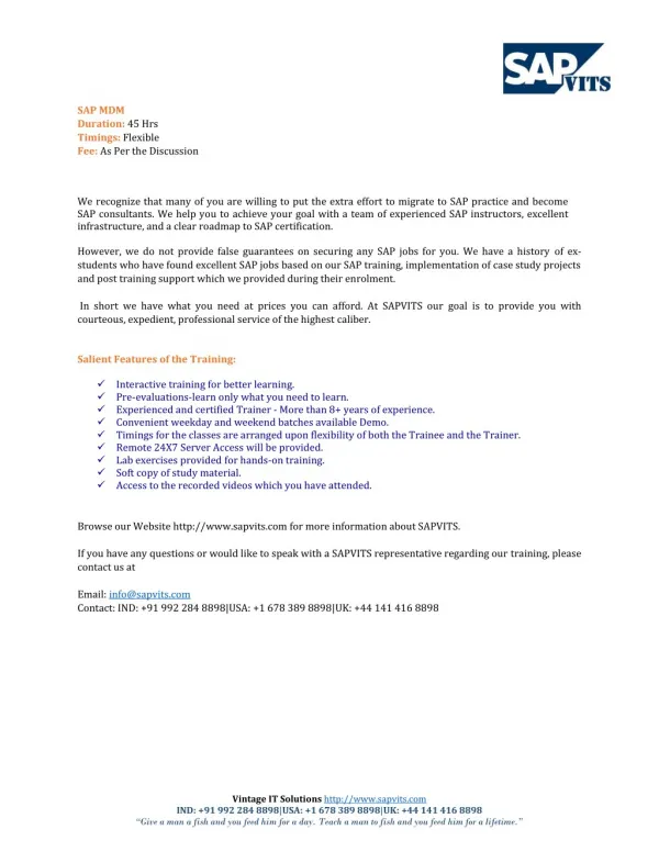 SAP MDM Course Content PDF