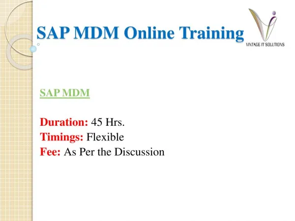 SAP MDM Course Content PPT