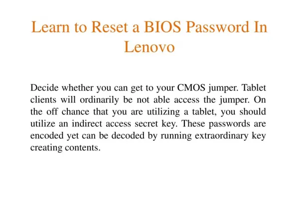 Learn to Reset a BIOS Password In Lenovo