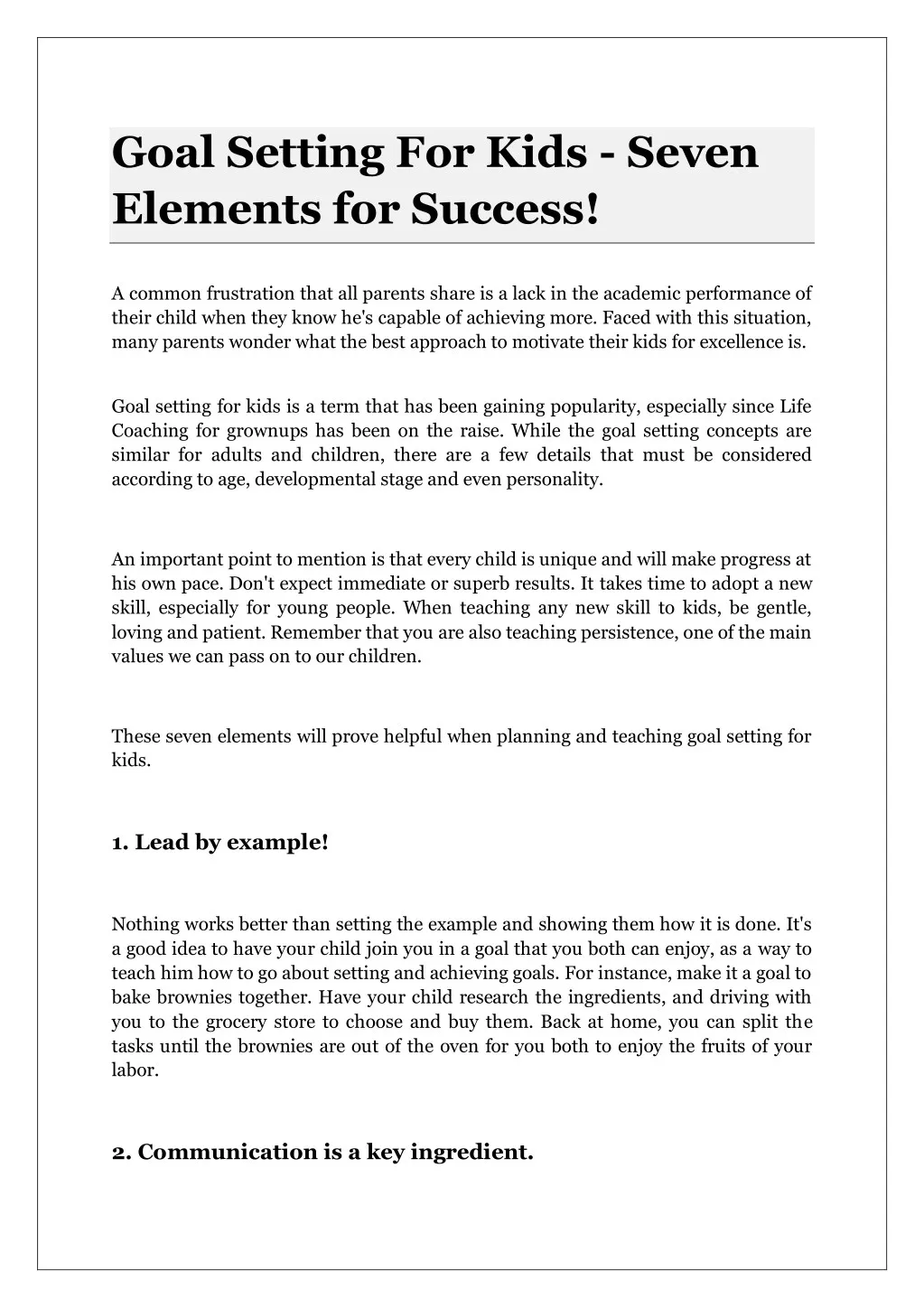 goal setting for kids seven elements for success