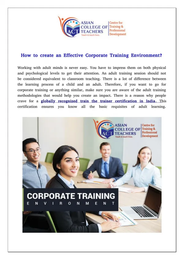 How to create an Effective Corporate Training Environment?