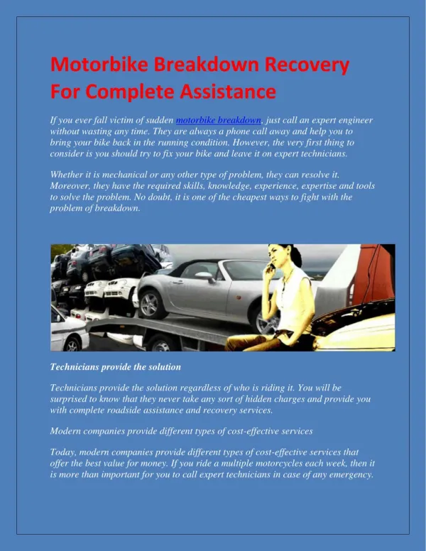 Motorbike Breakdown Recovery For Complete Assistance
