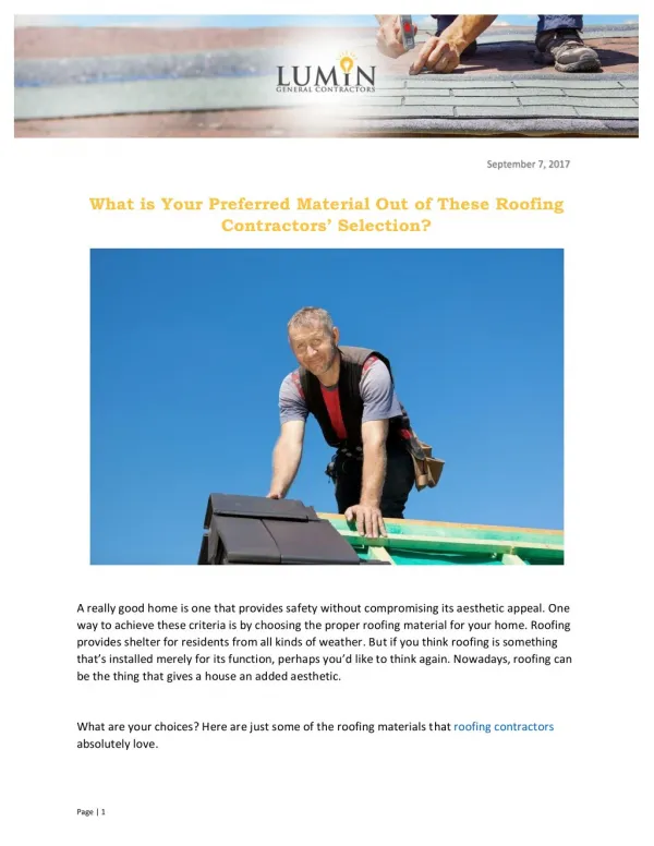 What is Your Preferred Material Out of These Roofing Contractors’ Selection?