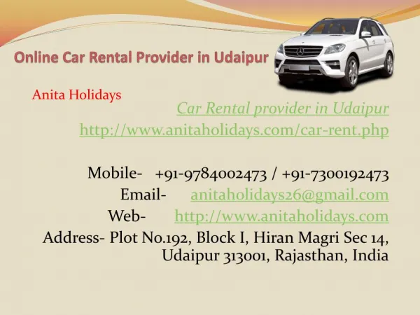 Online Car Rental Provider in Udaipur