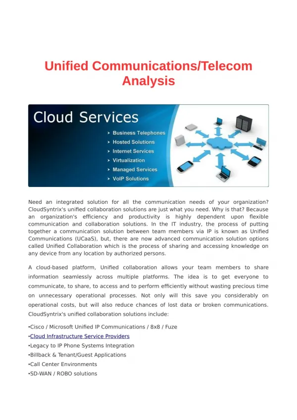 Unified Communications/Telecom Analysis | CloudSyntrix