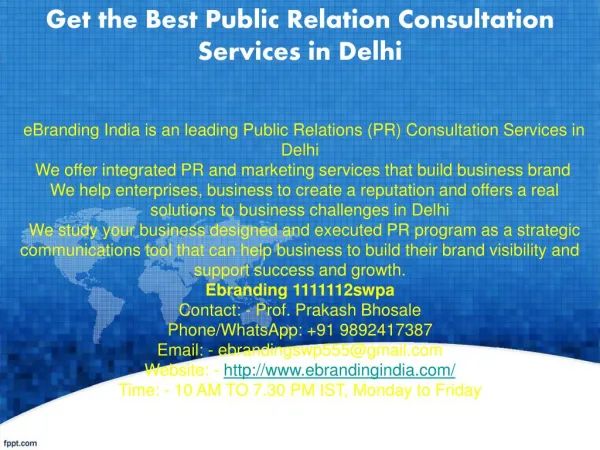 2.Get the Best Public Relation Consultation Services in Delhi