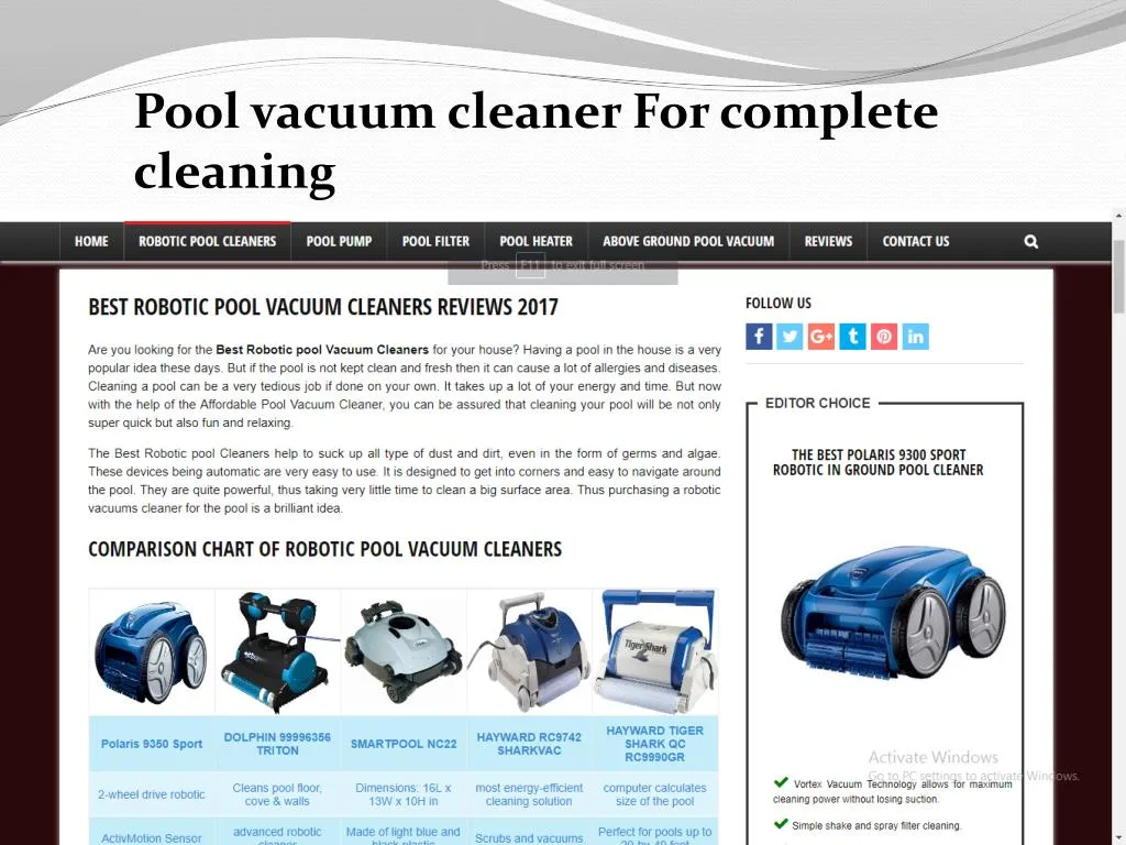 pool vacuum cleaner for complete cleaning