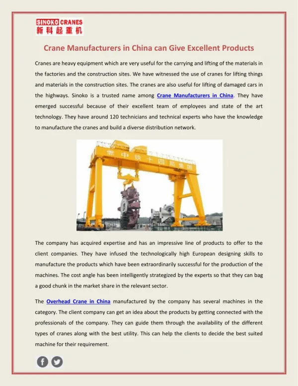 Crane Manufacturers in China can Give Excellent Products