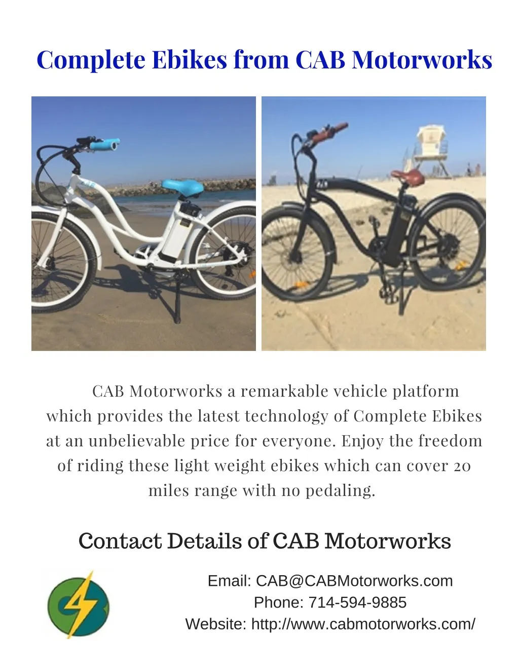 complete ebikes from cab motorworks