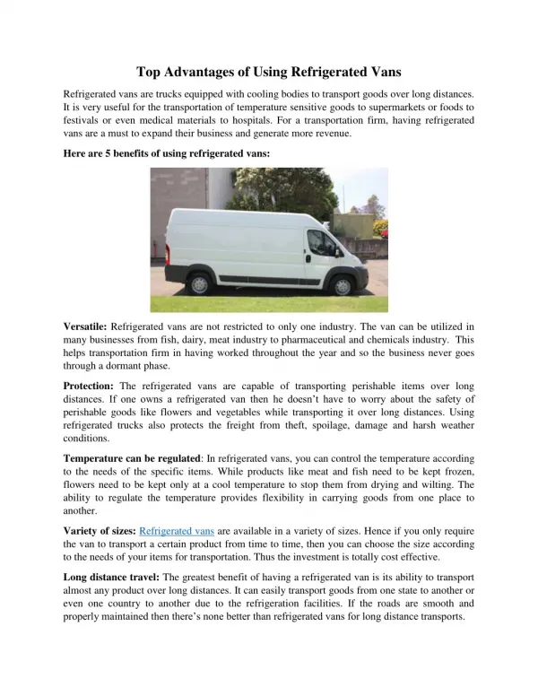 Top Benefits of Using Refrigerated Vans