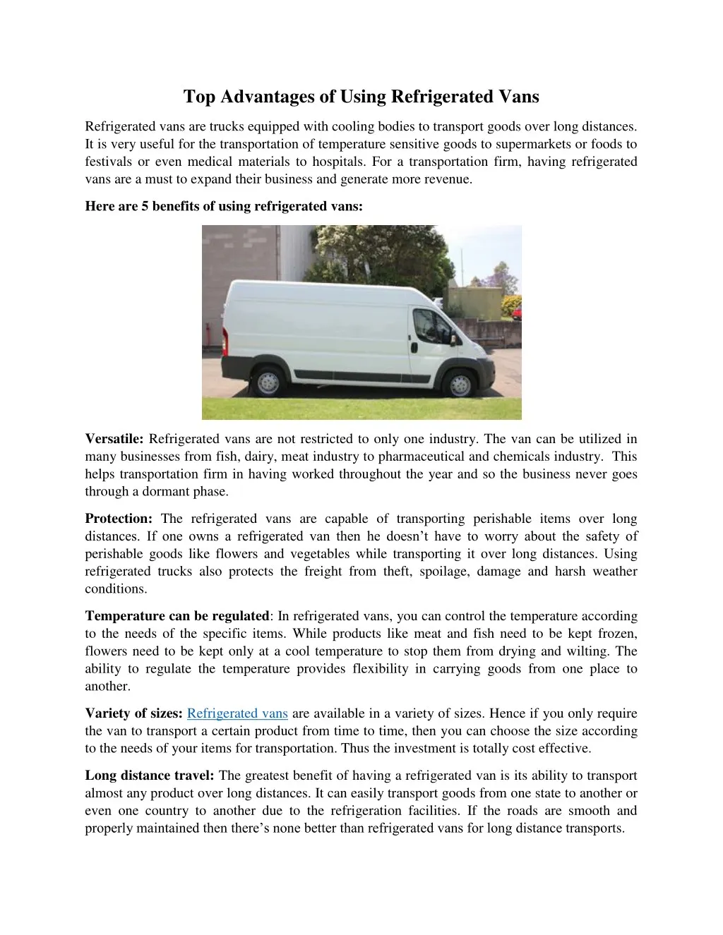 top advantages of using refrigerated vans