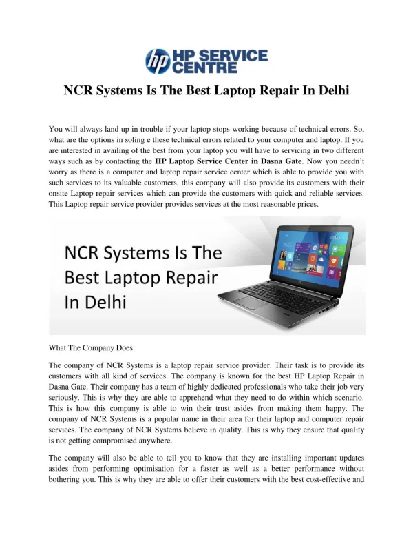 NCR Systems Is The The Best Laptop Repair In Delhi