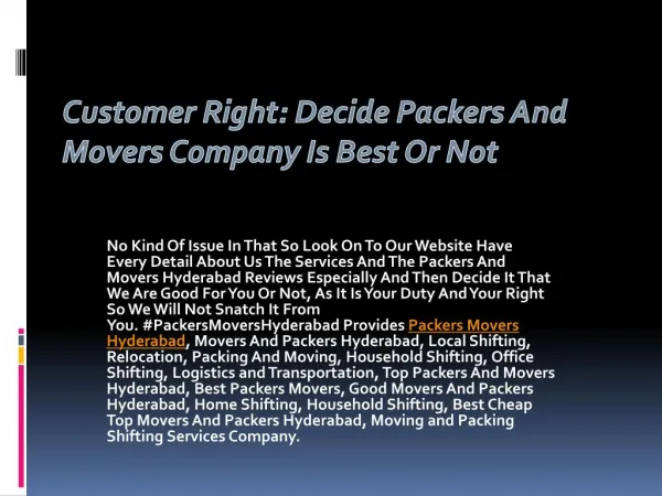 Customer Right: Decide Packers And Movers Company Is Best Or Not