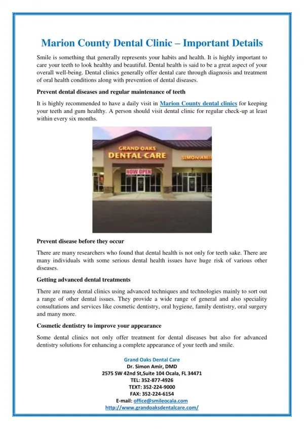 Marion County Dental Clinic – Important Details