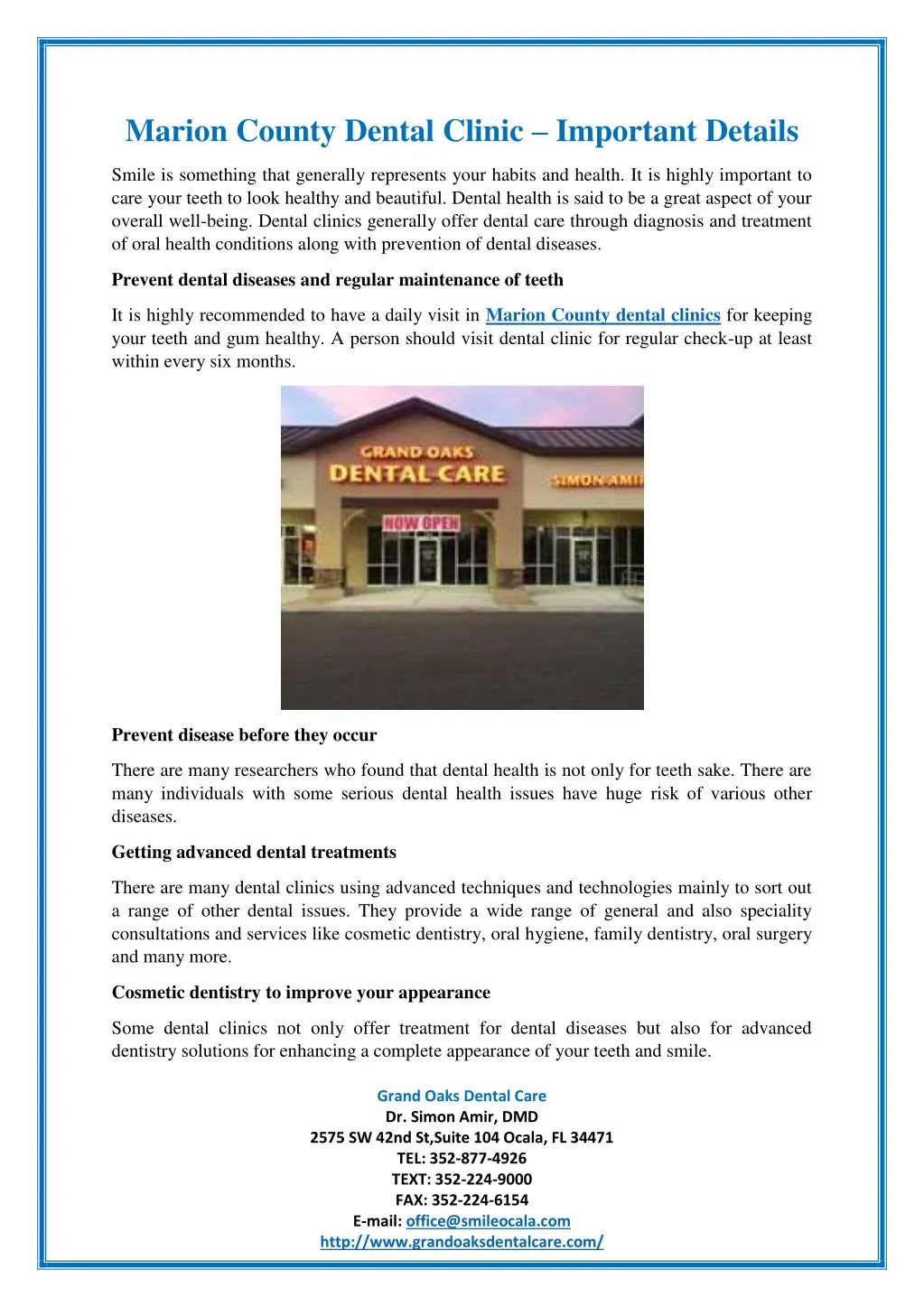marion county dental clinic important details