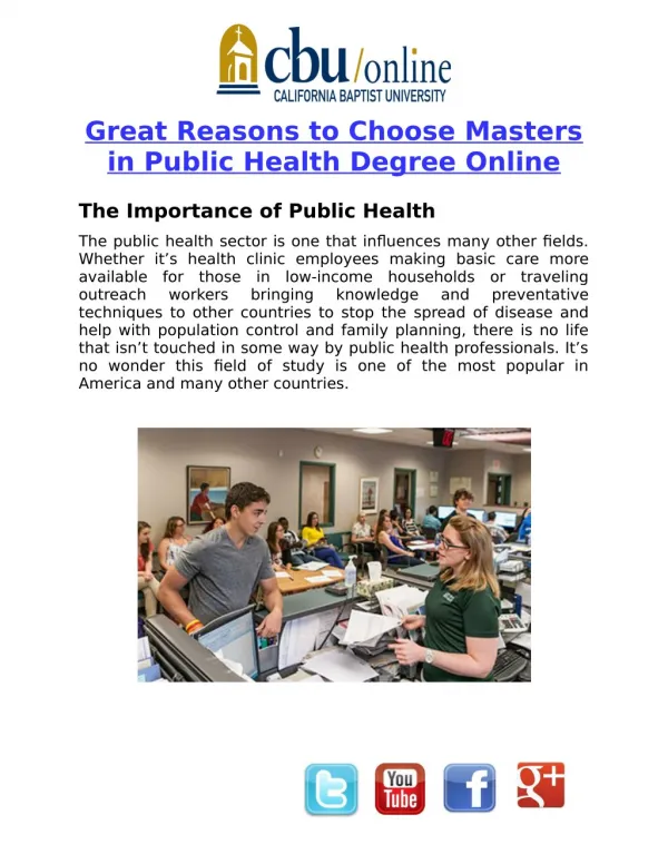 Great Reasons to Choose Masters in Public Health Degree Online
