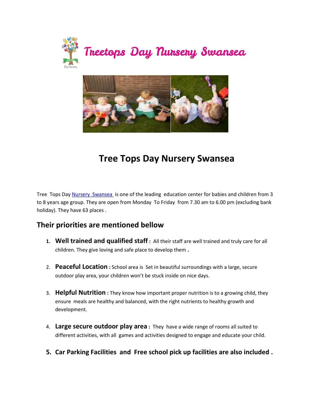 tree tops day nursery swansea