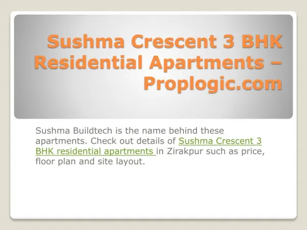 Sushma Crescent 3 BHK Residential Apartments – Proplogic.com