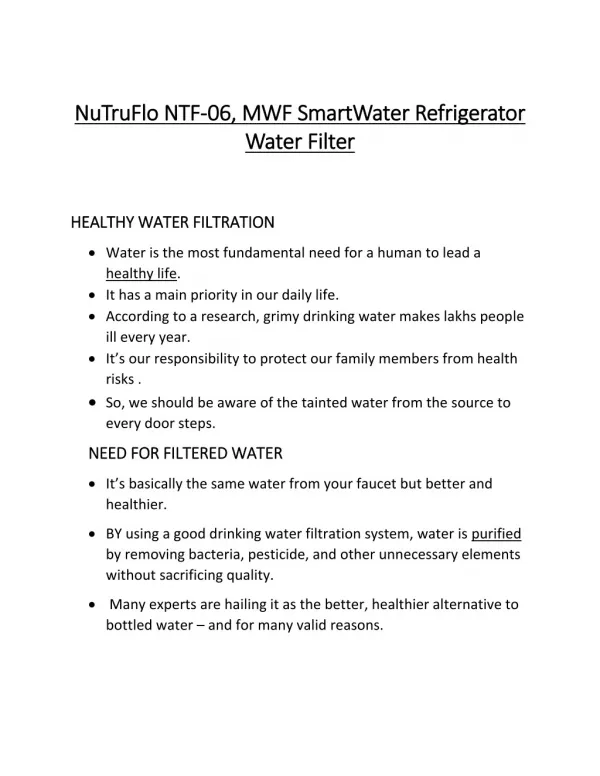 NuTruFlo NTF-06, MWF SmartWater Refrigerator Water Filter