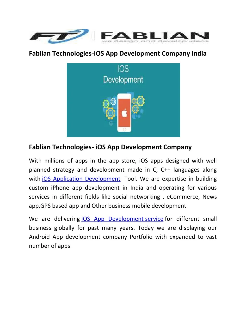 fablian technologies ios app development company