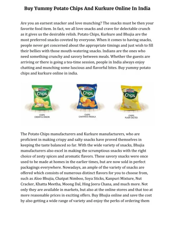 Buy Yummy Potato Chips And Kurkure Online In India
