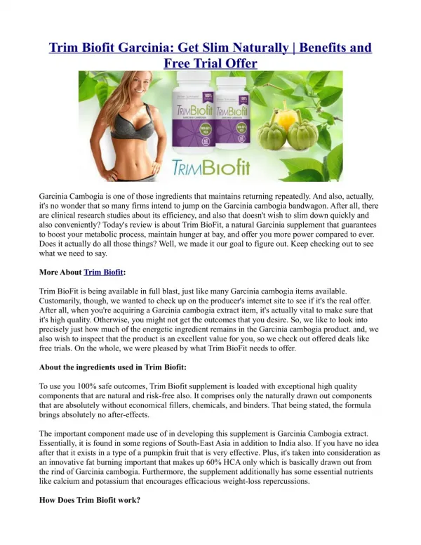 Trim Biofit Garcinia: Get Slim Naturally | Benefits and Free Trial Offer