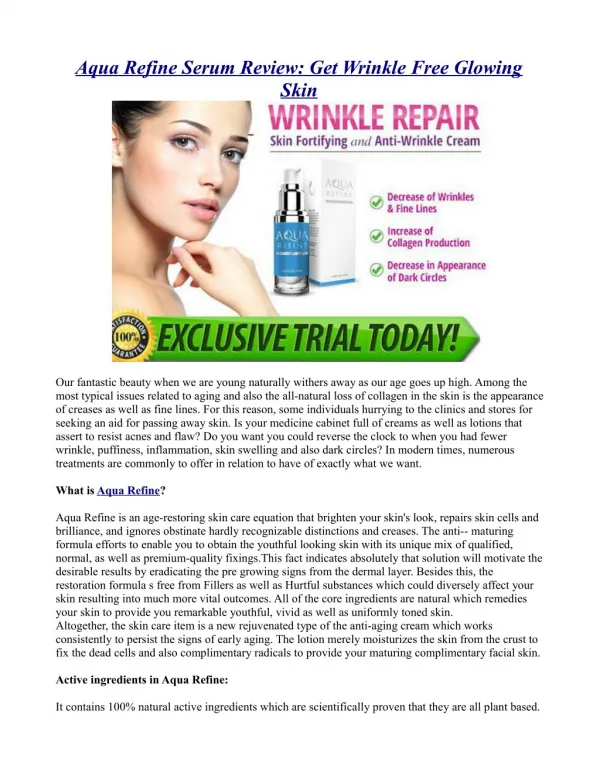 Aqua Refine Serum Review: Get Wrinkle Free Glowing Skin