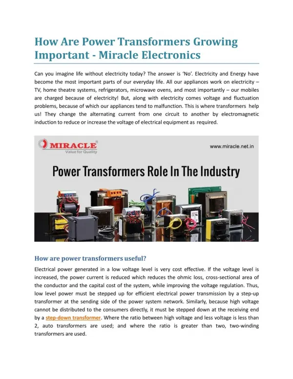 How Are Power Transformers Growing Important - Miracle Electronics