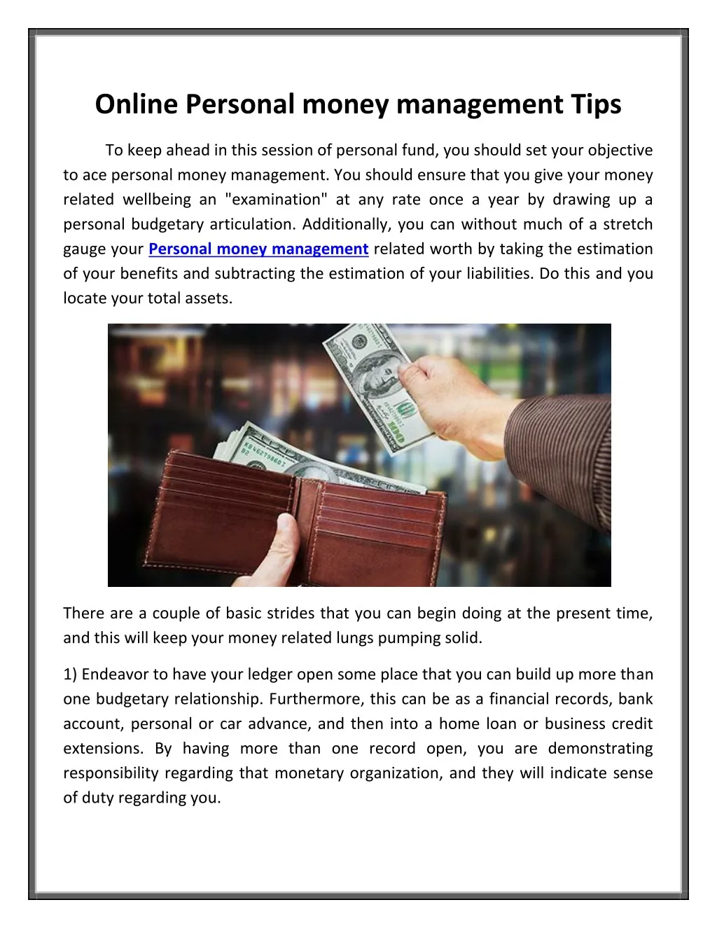 online personal money management tips