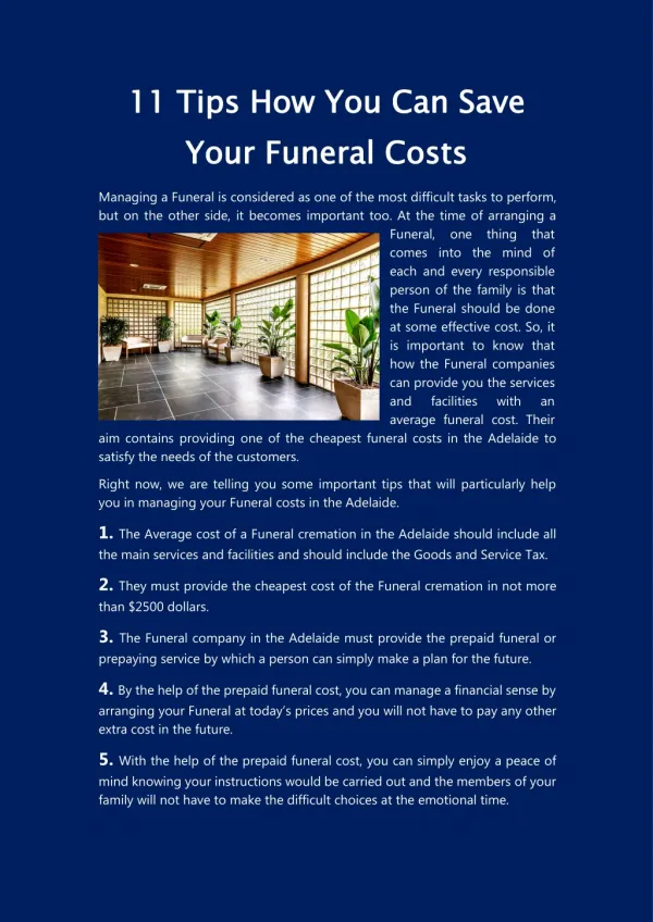 Save your funeral cost in Adelaide - 11 Important Tips