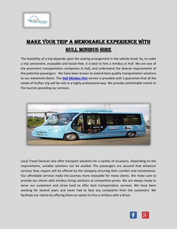 Make Your Trip a Memorable Experience with Hull Minibus Hire
