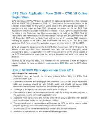 IBPS Clerk Application Form 2018 - slide 1