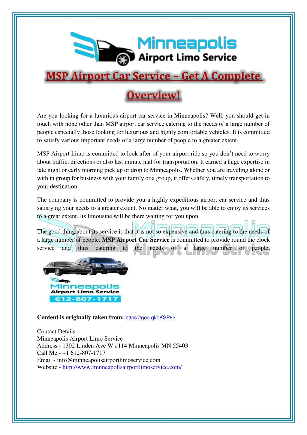 msp airport car service get a complete