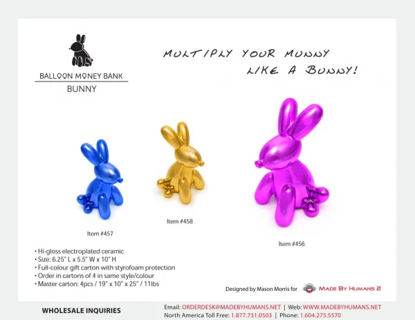 Balloon Money Bank Bunny - Line Sheet and Product Specification
