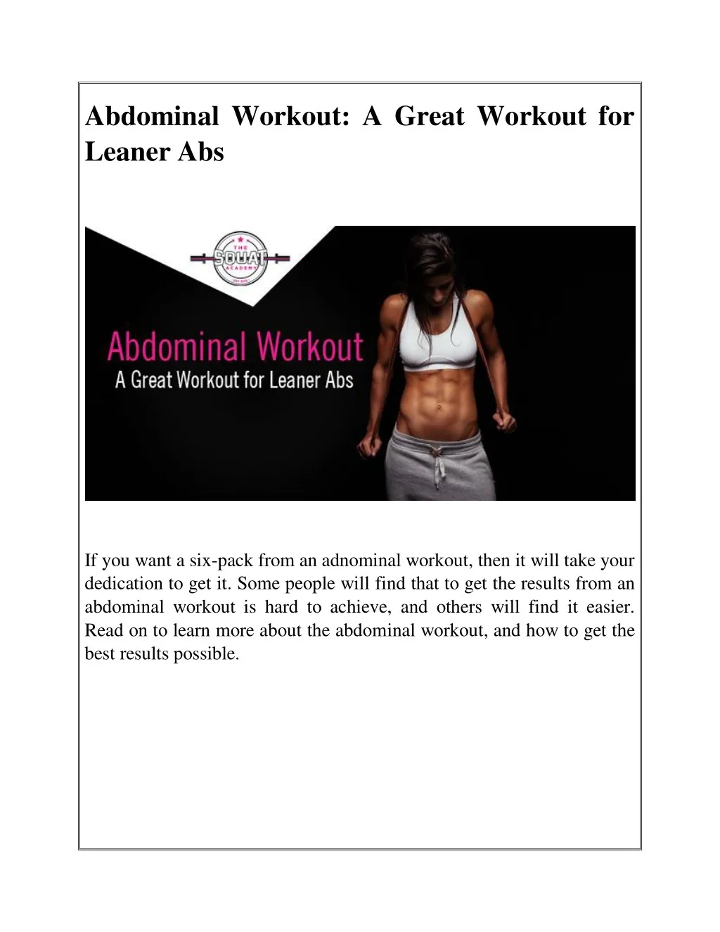 abdominal workout a great workout for leaner abs