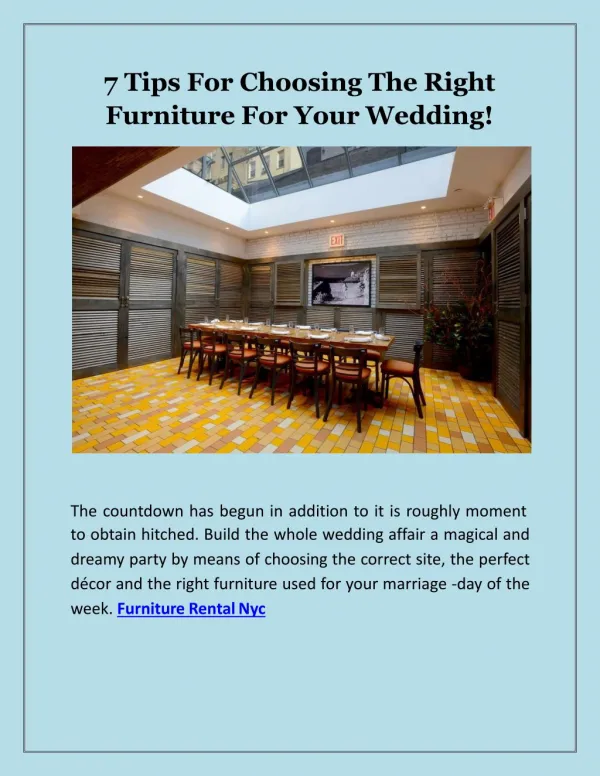 7 Tips For Choosing The Right Furniture For Your Wedding!