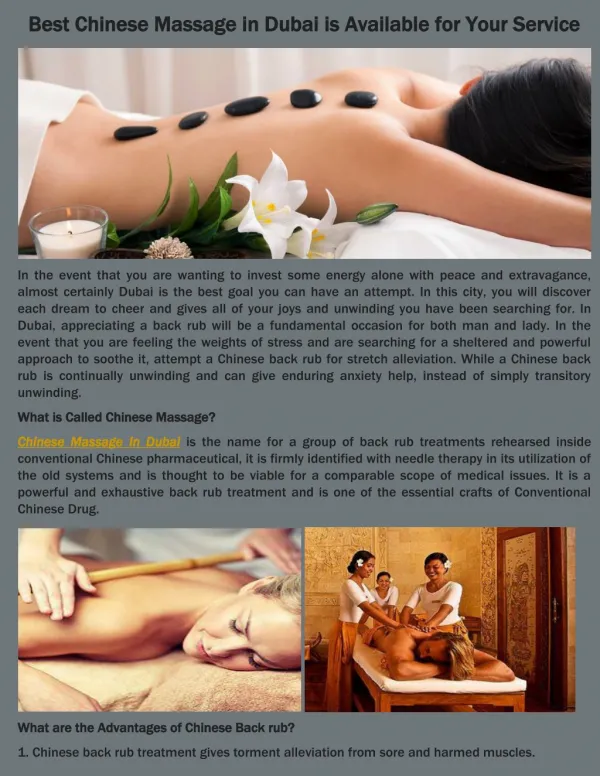 Best Chinese Massage in Dubai is Available for Your Service