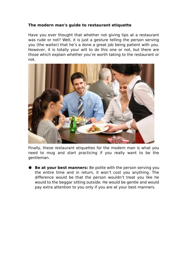 The modern man's guide to restaurant etiquette