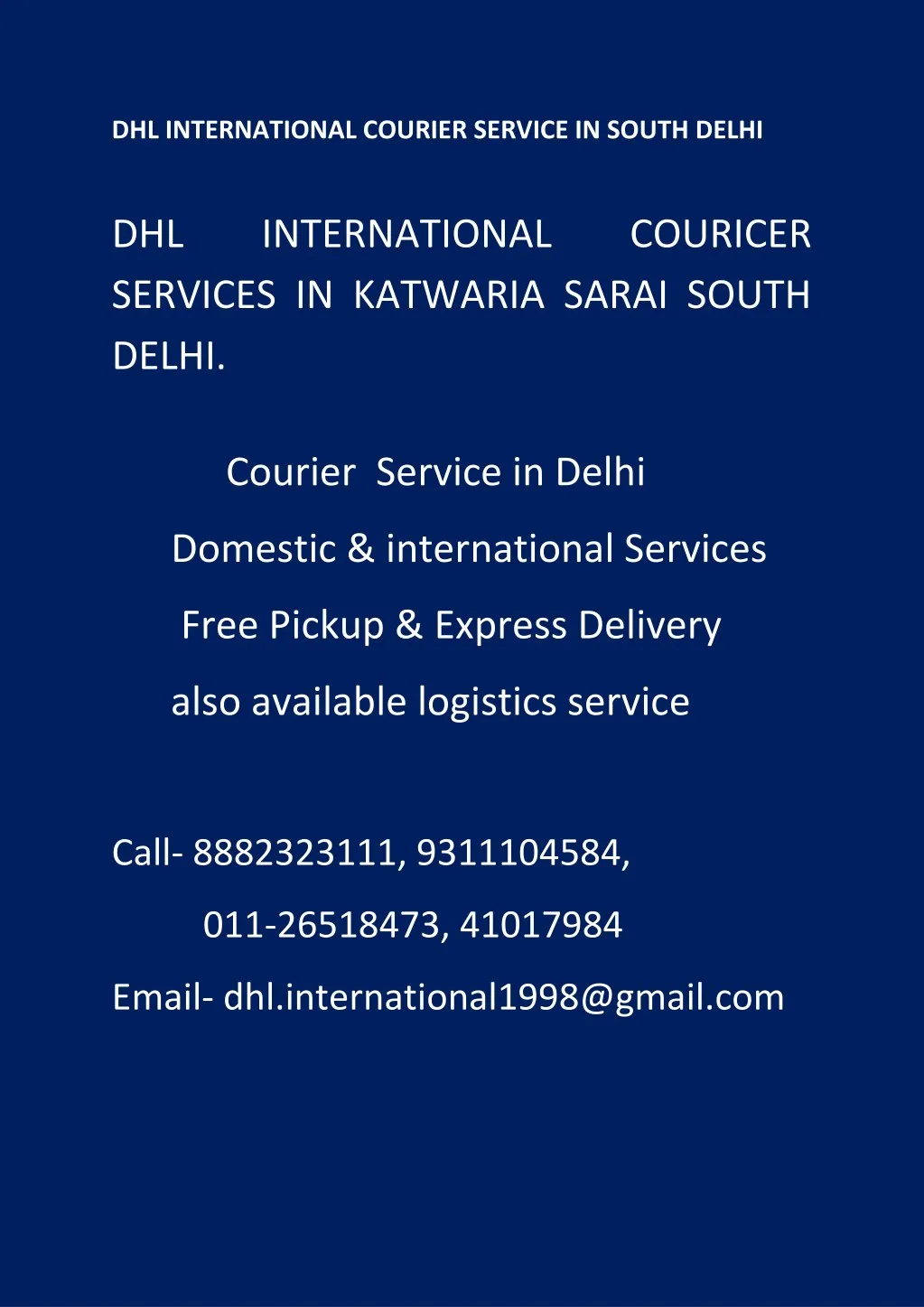 dhl international courier service in south delhi