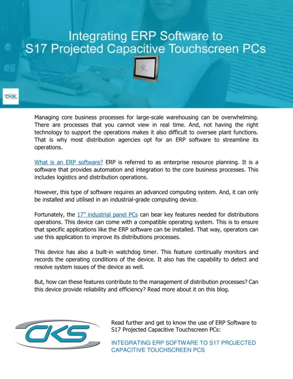 Integrating ERP Software to S17 Projected Capacitive Touchscreen PCs