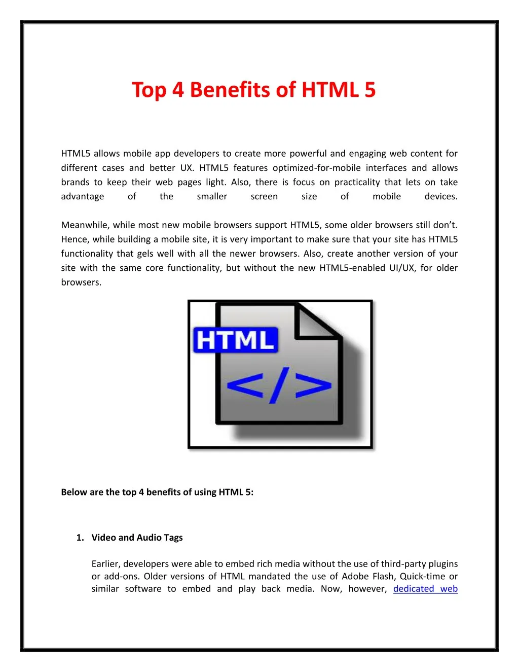 top 4 benefits of html 5
