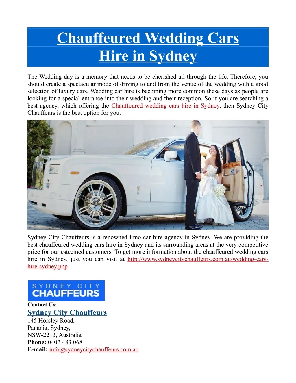 chauffeured wedding cars hire in sydney