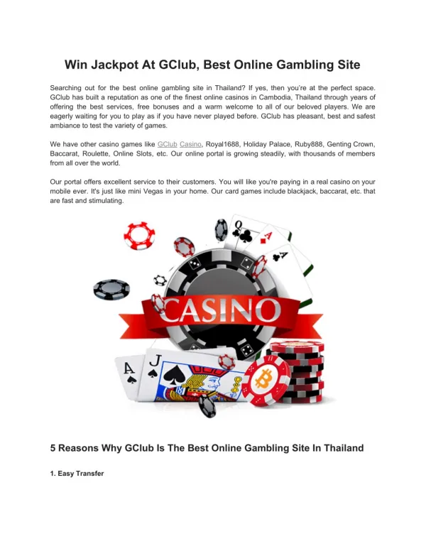Win Jackpot At GClub, Best Online Gambling Site