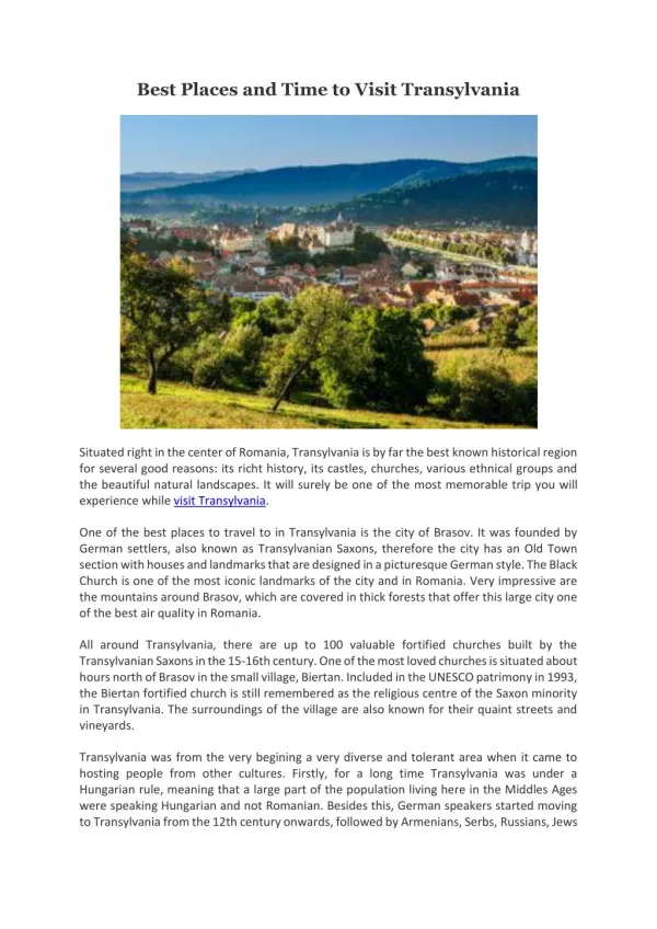 Best Places and Time to Visit Transylvania | Transylvania Complete Guide