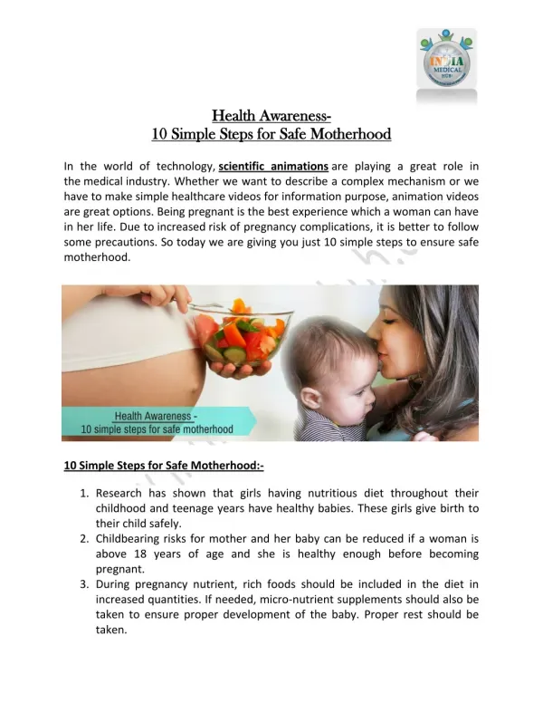 Health Awareness- 10 simple steps for safe motherhood