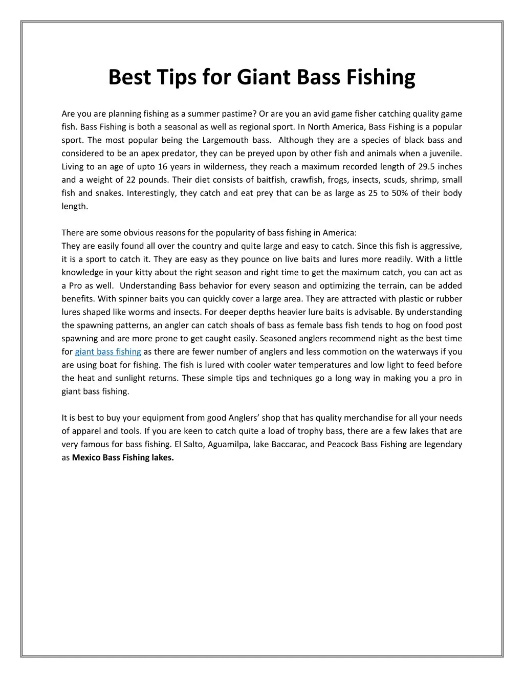 best tips for giant bass fishing