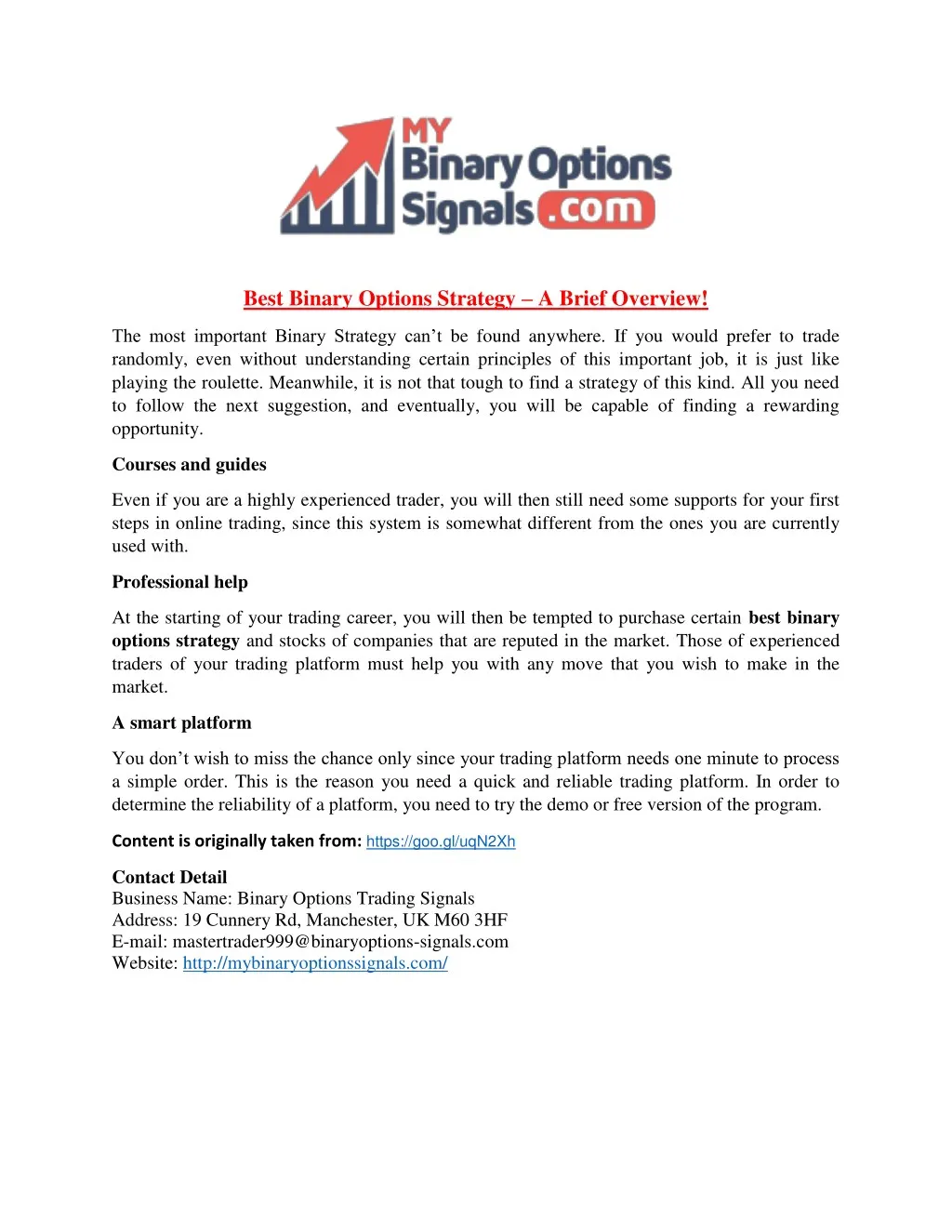 best binary options strategy a brief overview