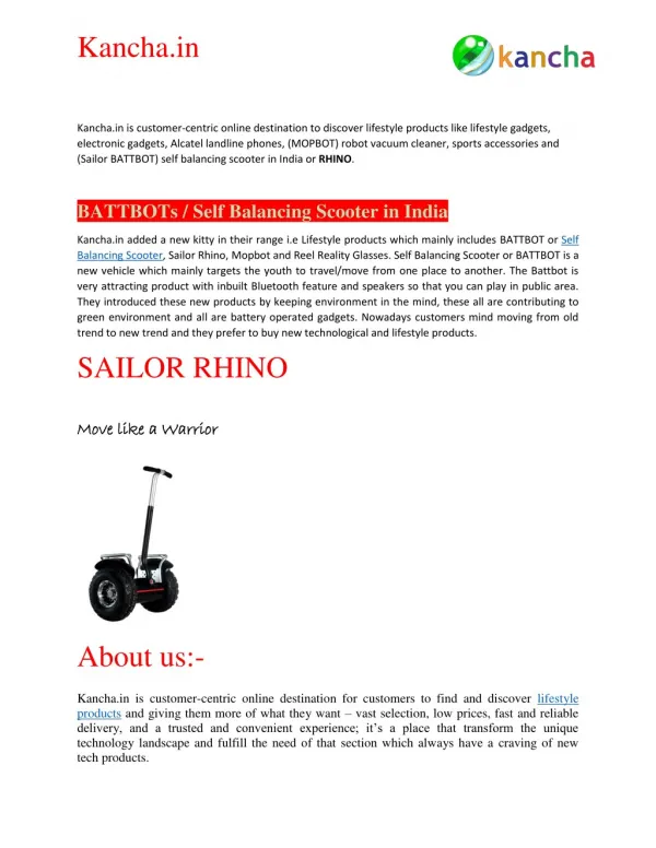 Kancha.in: Self Balancing Scooter in India