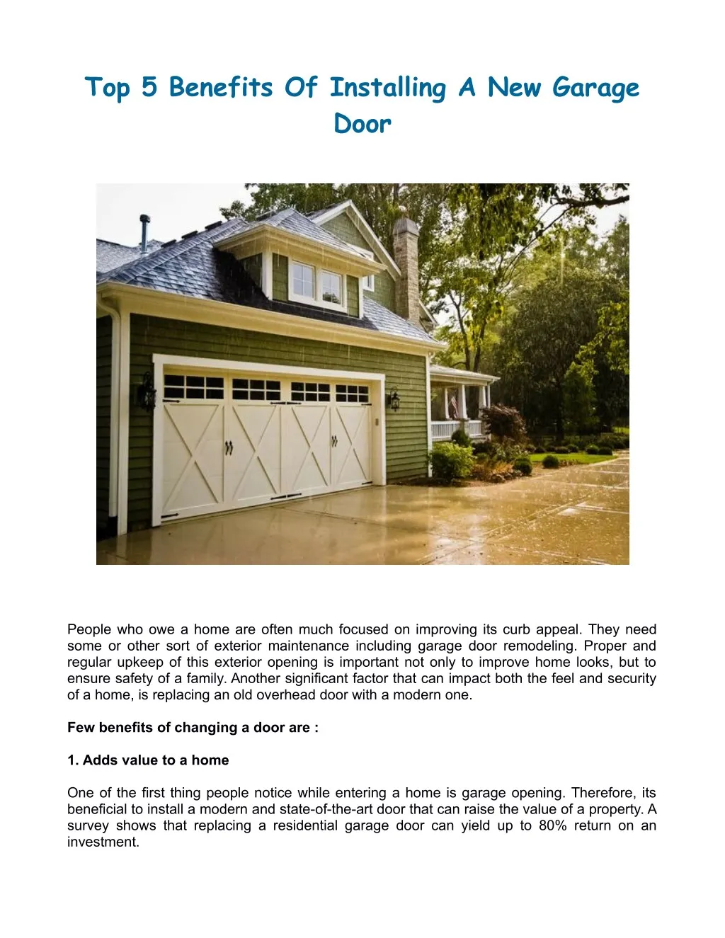 top 5 benefits of installing a new garage door